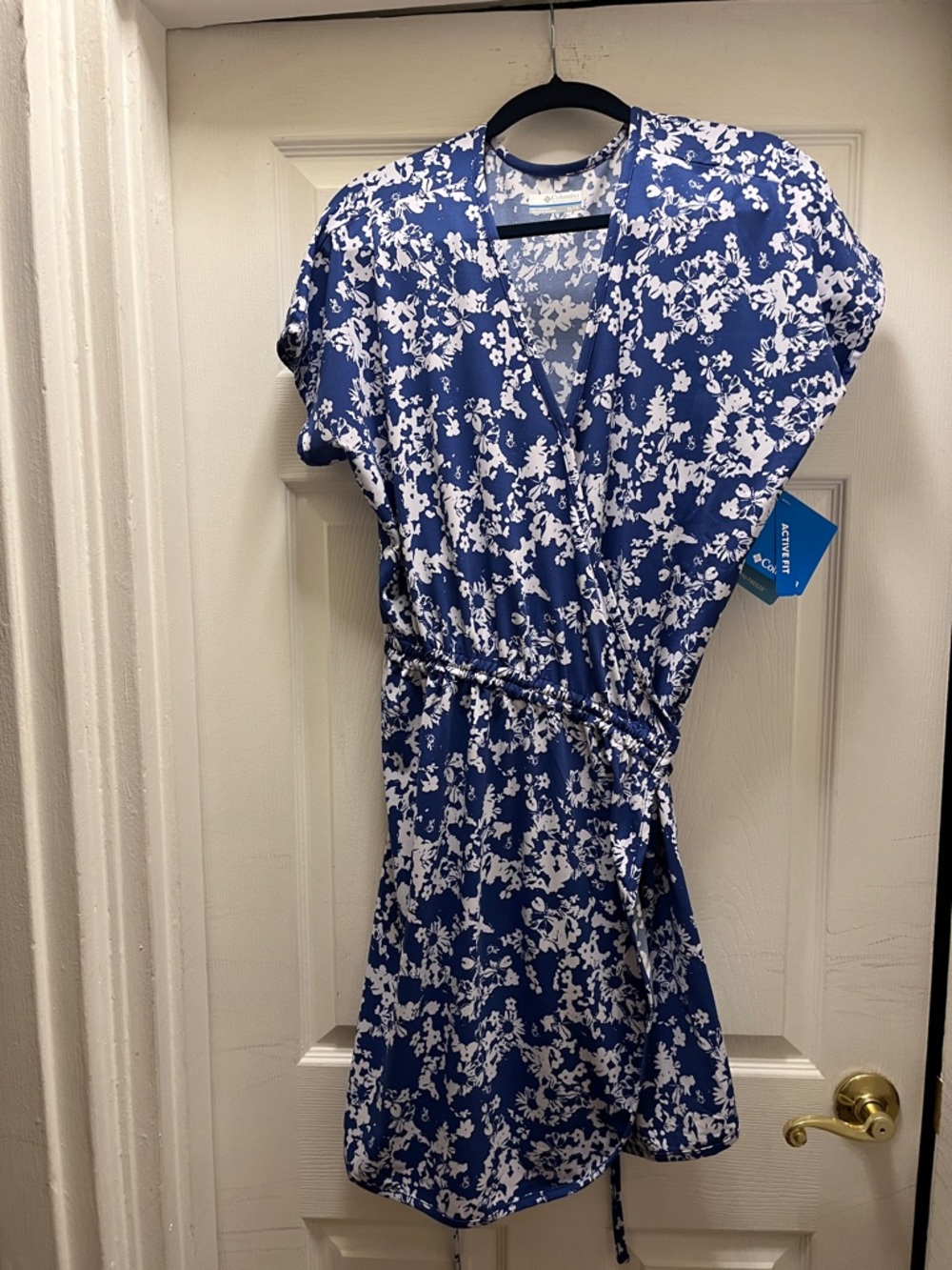 Columbia Blue and White Floral Wrap Dress
